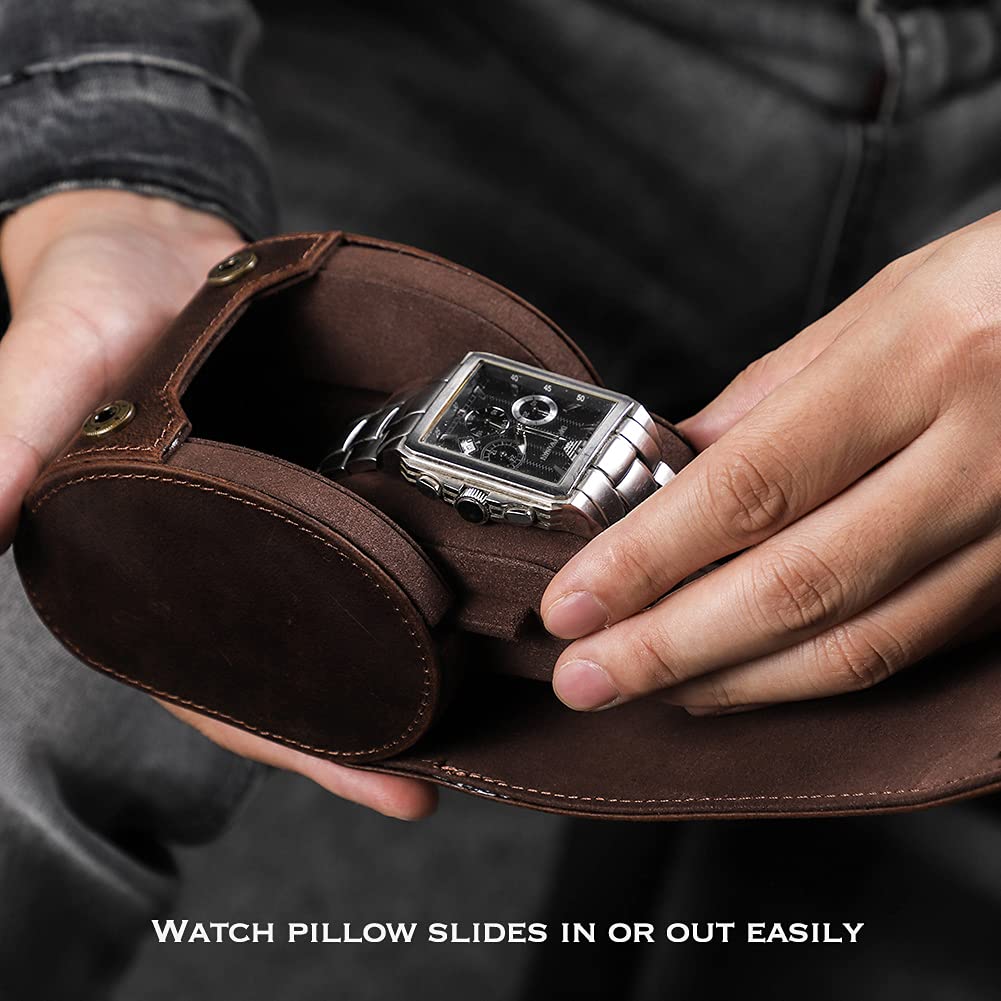 HIRAM Часы из натуральной кожи Хранение часов Коробка для хранения часов на 1 Водонепроницаемые и ударопрочные кожаные часы Идеально подходят для путешествий и портативного хранения