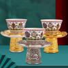 Silver Buddhist Tall Bowl Alloy, Tantric Holy Water Cup, Engraved Eight Auspicious Porcelain Bowl, Tibetan Desktop Decorative