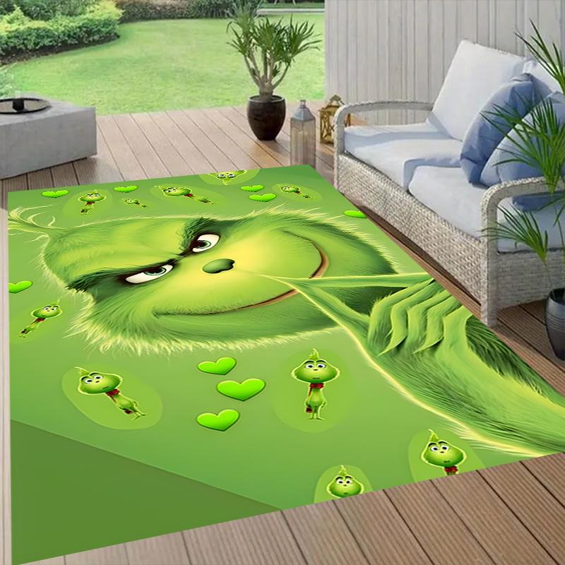 Grinch Party Style Crystal Velvet Rug, Soft Anti‑Slip Crystal Velvet Carpet for Living Room Bedroom Home Decor