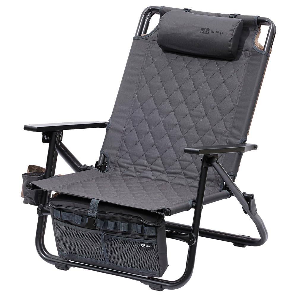 WAQ Reclining Low Chair WAQ-RLC1 Folding Outdoor Campfire Iron Drink Holder (Regular (Charcoal))