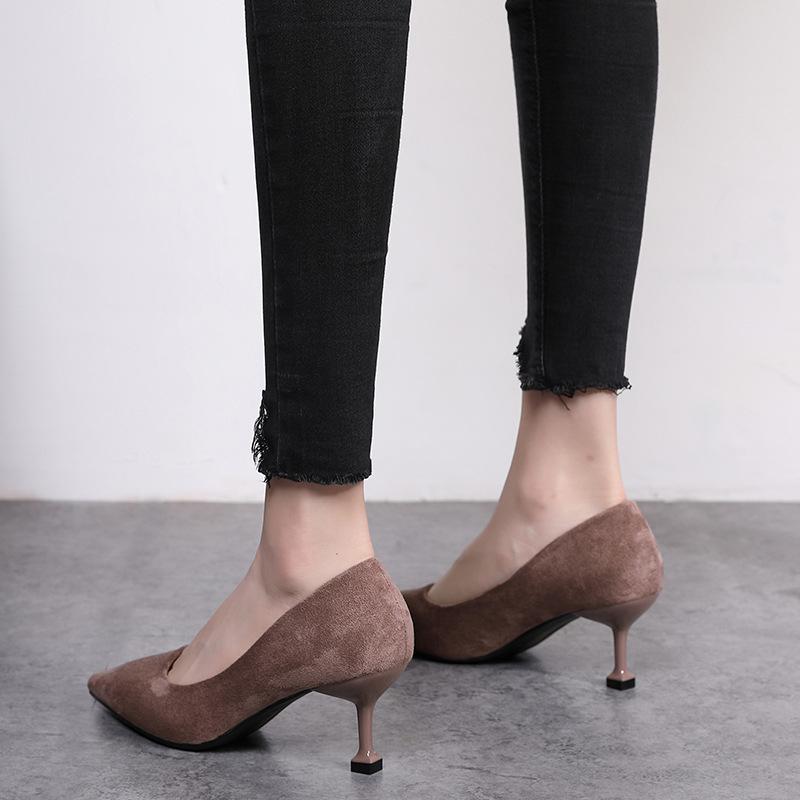 Туфли-лодочки женские туфли из флока с заостренным носком на высоком каблуке женские сексуальные туфли для вечеринки и свадьбы черные элегантные туфли для офиса