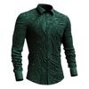 Men Business Shirt 3D Print Turn Down Collar Long Sleeve Solid Color Retro Single Breasted Slim Fit Soft Breathable Mid Length Men Formal Top