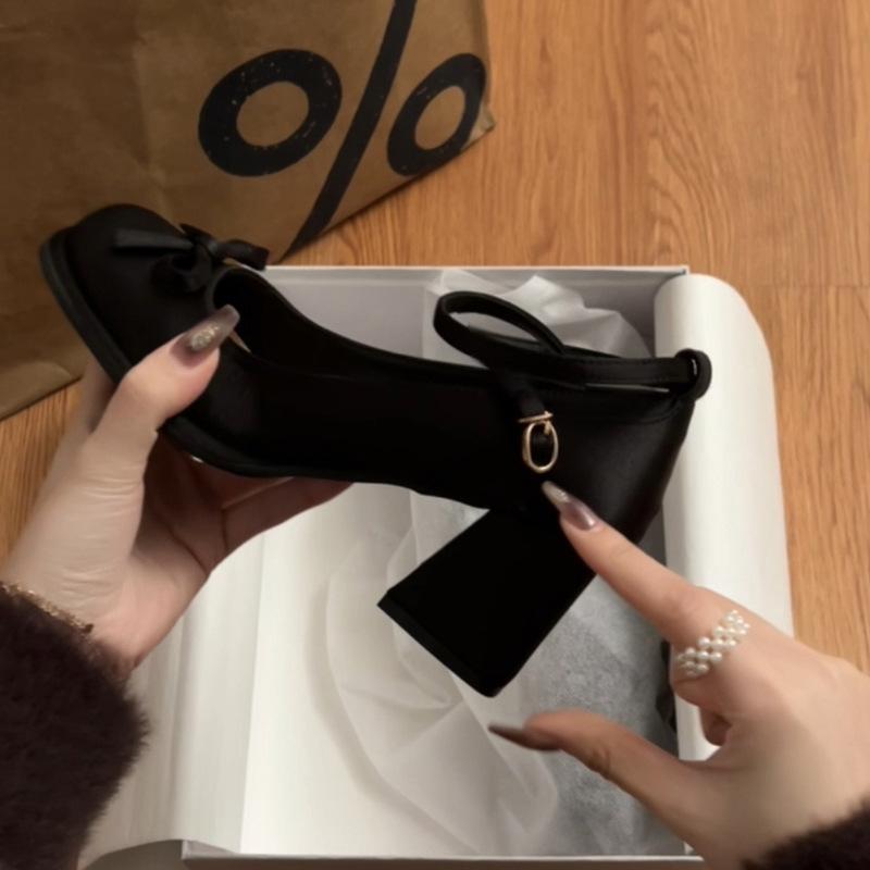 Черные французские туфли-лодочки с толстым каблуком, женские, весна-осень 2025 года, юбка в стиле ретро, туфли Мэри Джейн на высоком каблуке