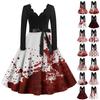 Women's Casual Fashion Long Sleeve Halloween Graphic Printed Vintage Long Dresses