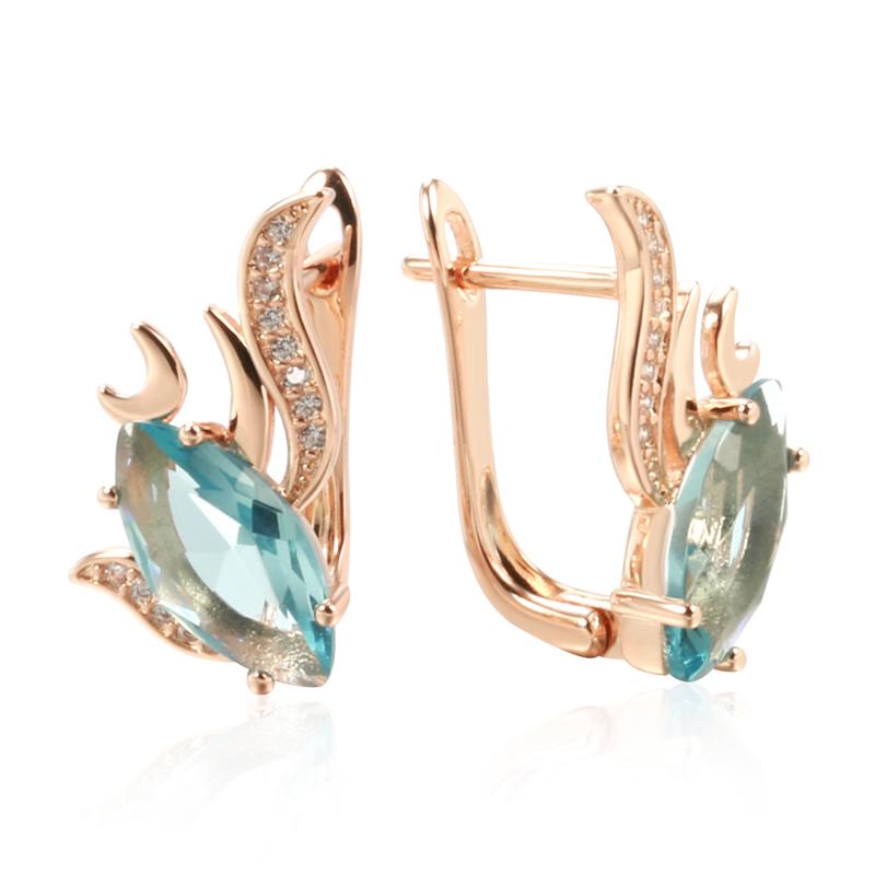 Роскошные серьги с модным узором из синего циркона для женщин, одинаковые ювелирные изделия золотого цвета, элегантные висячие уши