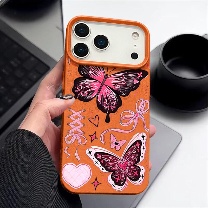 Чехол со счастливыми бантиками и узором бабочки для iPhone 17 Pro Max Funda iPhone 16 Pro Max 15 14 13 12 11 Air 16E Силиконовый чехол с текстурой кожи