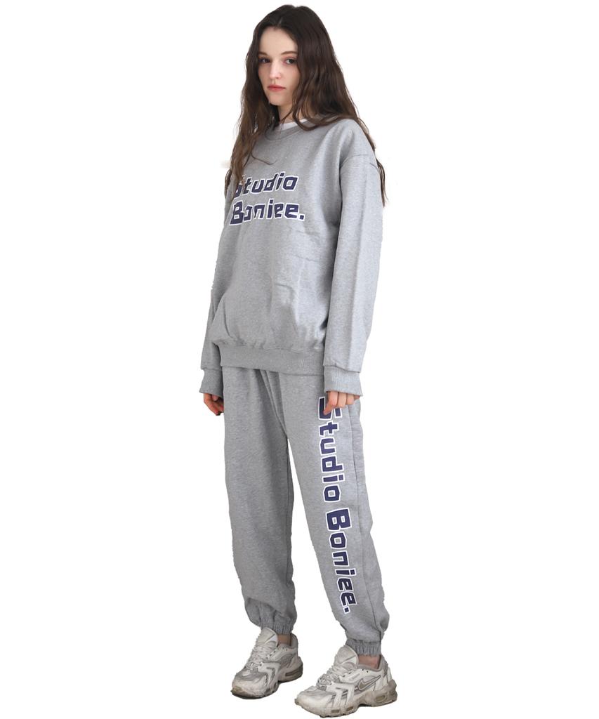 BONIEE [Fleece Lined] Block Typo Graphic Oversized Sweatshirt Gray