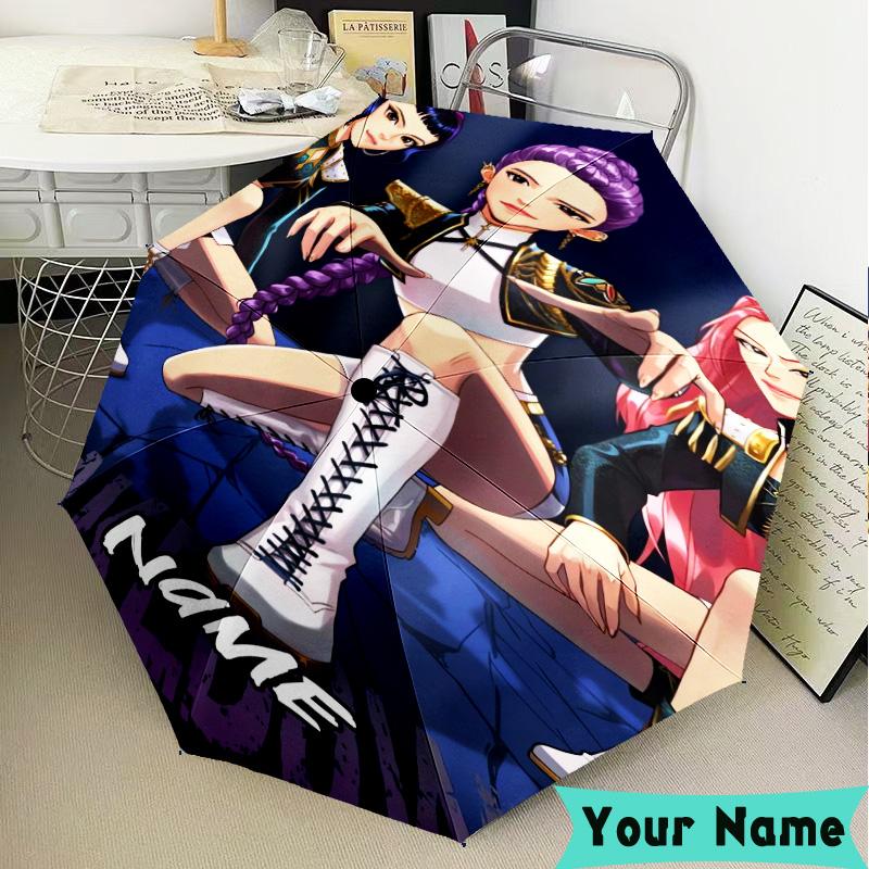 Custom Name Fantasy Night Trio K-Pop Umbrella, Foldable Umbrella Suitable for Outdoor Shopping Travel Sports, Exquisite Gift for Family