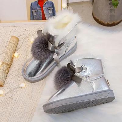 Модные милые элегантные туфли на низком каблуке для женщин, белые ботильоны с круглым носком, серебряные ленты, банты, кавайные женские зимние ботинки из искусственной кожи