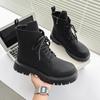 New Fashionable British Style Thick Sole Mid Top Boots for Men's Lace Up Boots Classic Black High Top Comfortable Outdoor Shoes