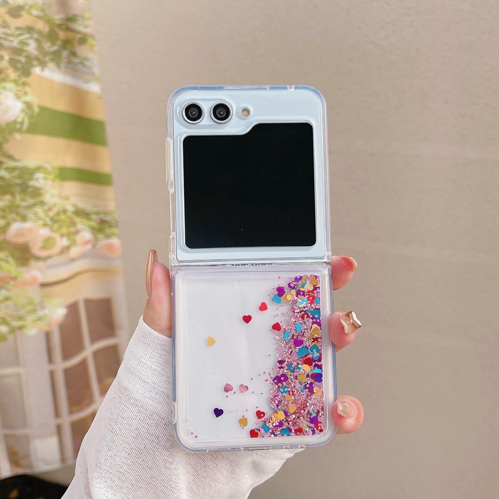 Чехол Glitter Quicksand Love Heart для Samsung Galaxy Z Flip 6 5 4 3 Flip6 ZFlip Flip5, цветной, блестящий, мягкий, ударопрочный чехол из ТПУ