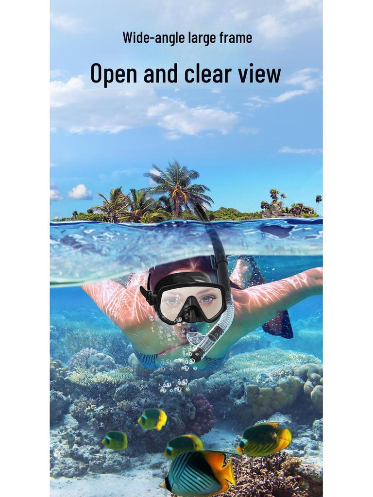 Snorkeling Set: Wide-View Mask & Semi-Dry Breathing Tube - Silicone Diving Goggles 2-Piece Kit