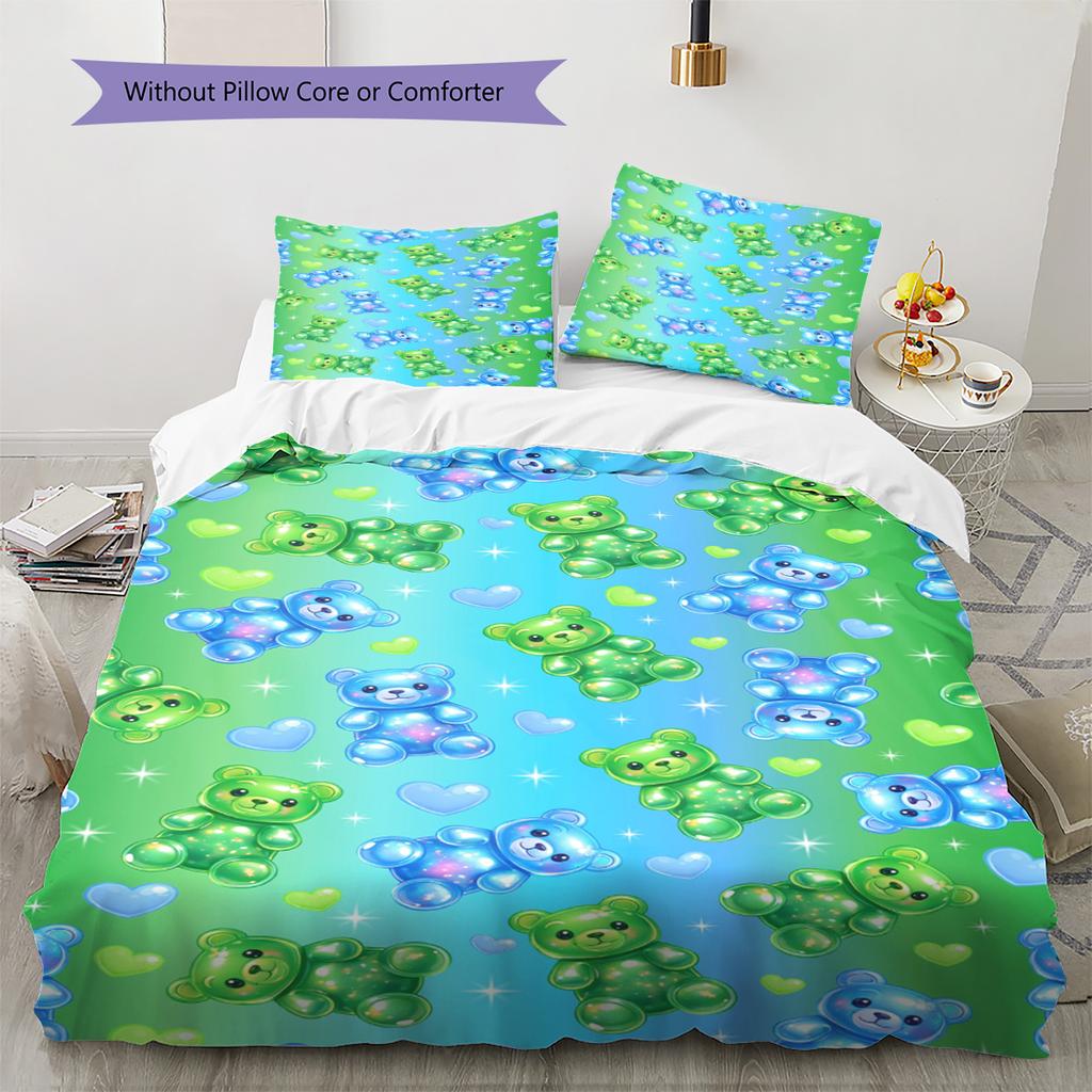 Rainbow Gummy Bear Pattern Bedding Set Quilt Cover Pillowcase Home Decor Gift (1 * duvet cover + 2 * pillowcase, without core)