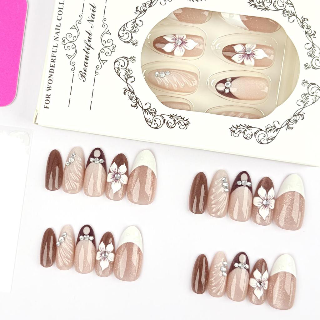 European/American 3D Cat Eye Rhinestone French Short Almond Manicure Stickers