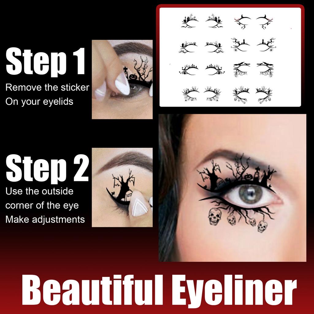 Halloween Eyeliner Stickers, Scary Fashion Party Makeup Tool Bat Spider Eye Shadow Sticker