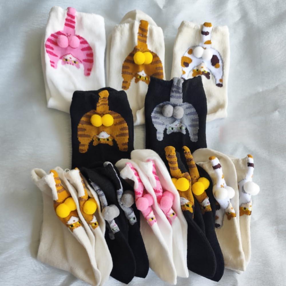 5 пар 3D носков с кошачьими лапками, воротником с бубенчиком и пушистым хвостом - Толстые теплые зимние гольфы/носки до щиколотки
