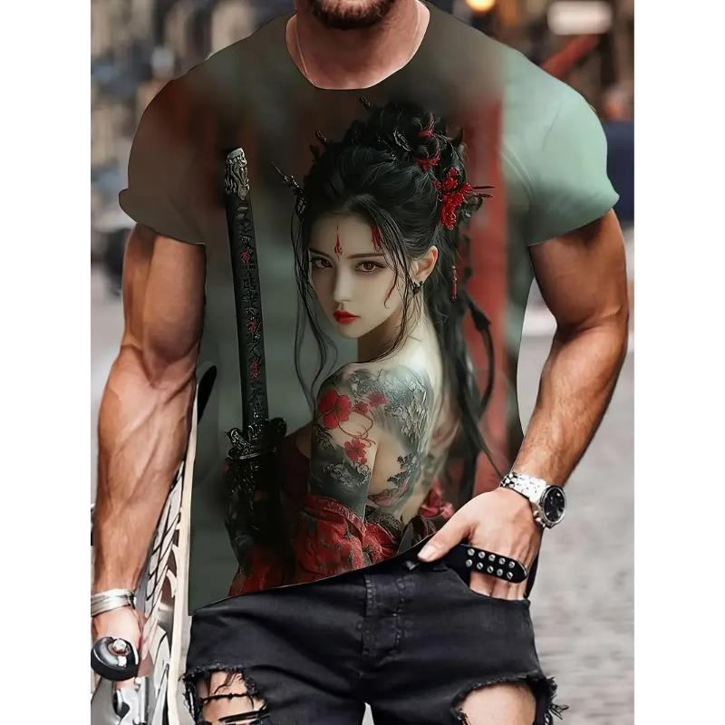 Summer Round Neck 3D Anime Character Print Top Fashionable Casual Short Sleeved Men's T-shirts