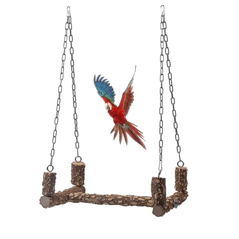 Bird Swing for Cage 15 Inches Parrot Perch Natural Wood Bird Toy Parakeet Chew Toys for Large Birds Macaws Cockatiels