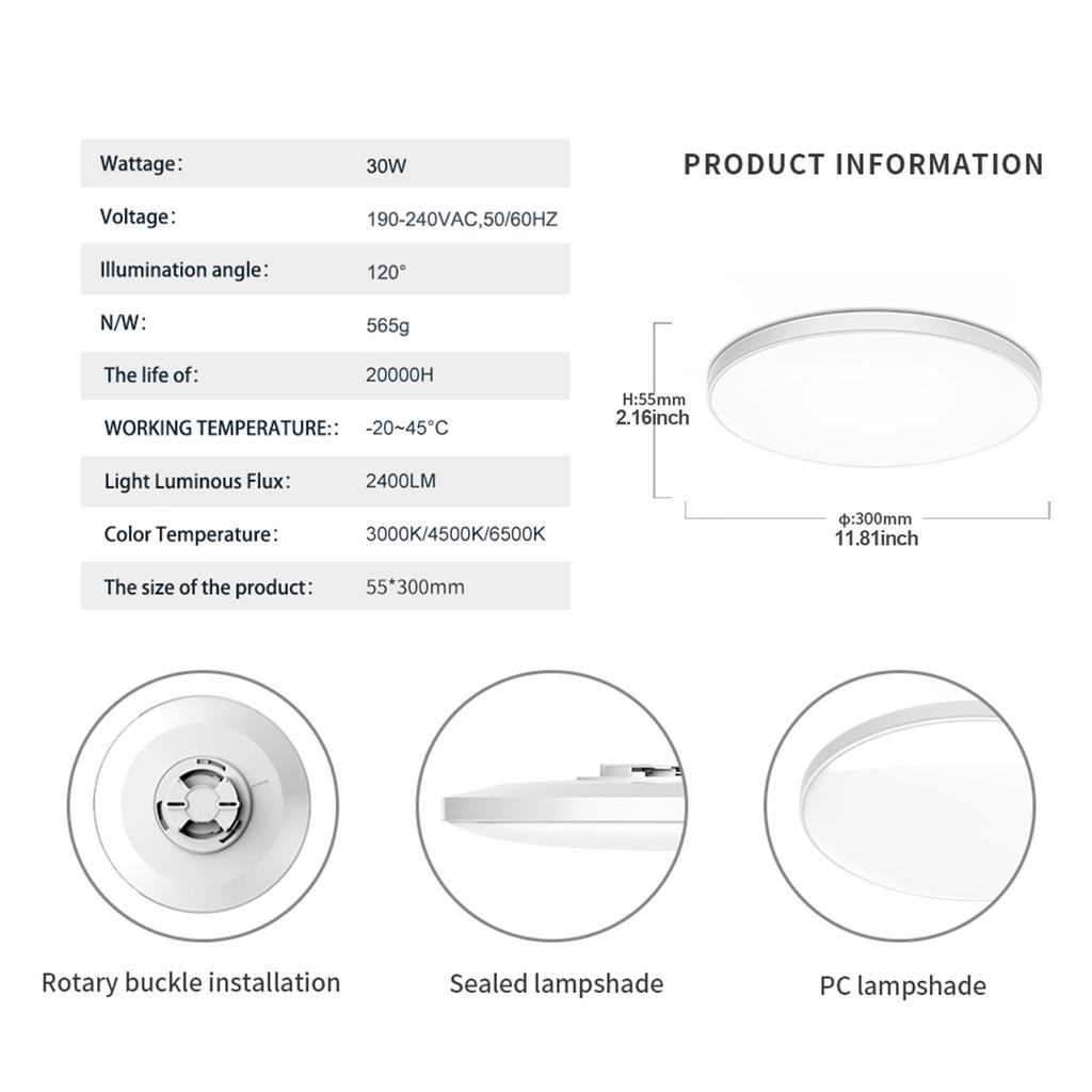 3-цветный светодиодный потолочный светильник с регулируемой яркостью, ультратонкий светодиодный светильник Oyster для скрытого монтажа для дома
