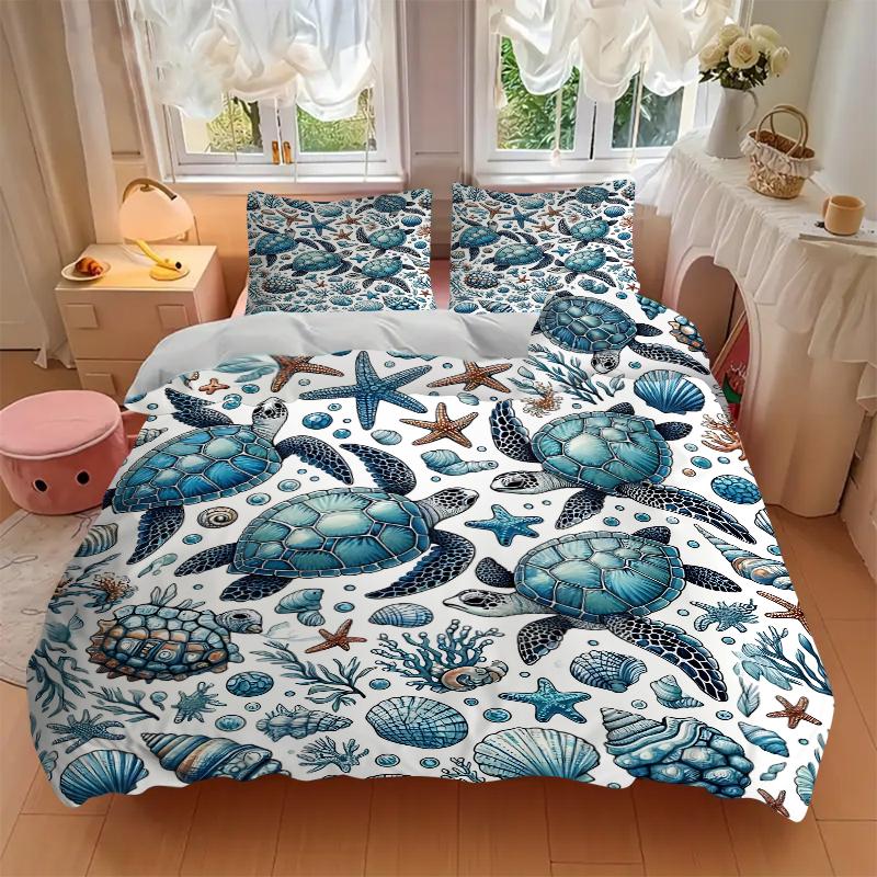 3Pcs Oceanic Sea Life Bedding Set Soft Fabric Duvet Cover Pillowcases Home Christmas Xmas Halloween Gift 1 Duvet Cover 2 Pillowcase G199
