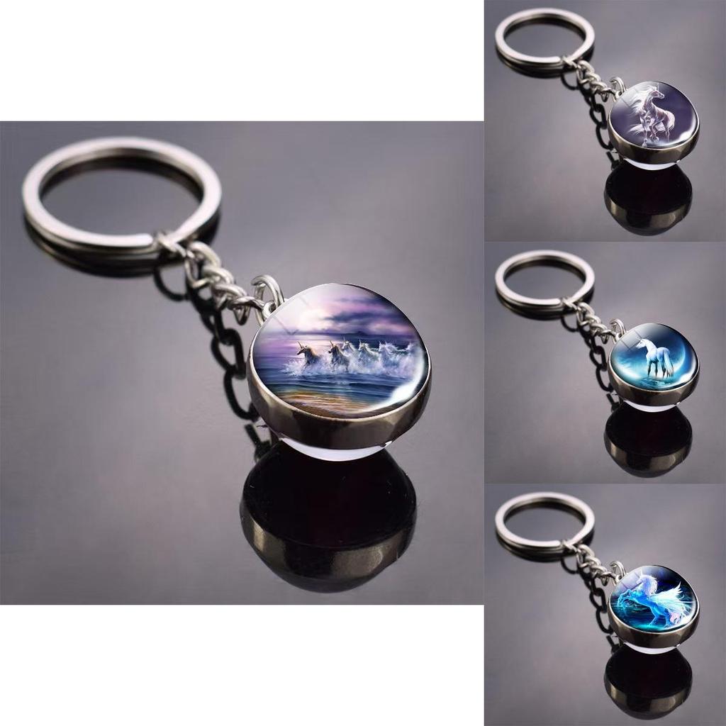 Украшения с узором единорога с круглым шармом из цинкового сплава и стекла для подарка и повседневной носки