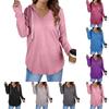 Women's Fashion Casual V-Neck Solid Colour Hooded Drawstring Long Sleeve Fitness Top