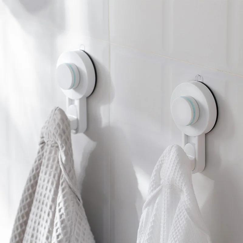 1/2pcs No-Drill Strong Suction Cup Hooks, Removable Mop Rack, Bathroom Wall Adhesive Hooks