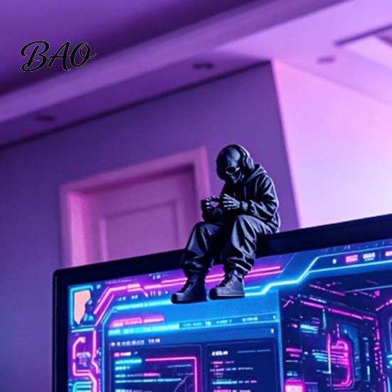 Office Desk Gadgets 3D Printed Skeleton Figurine Gaming Decor, Sitting Statue Game Decor Room Decoration, Computer & Edge Sitter for E-sports