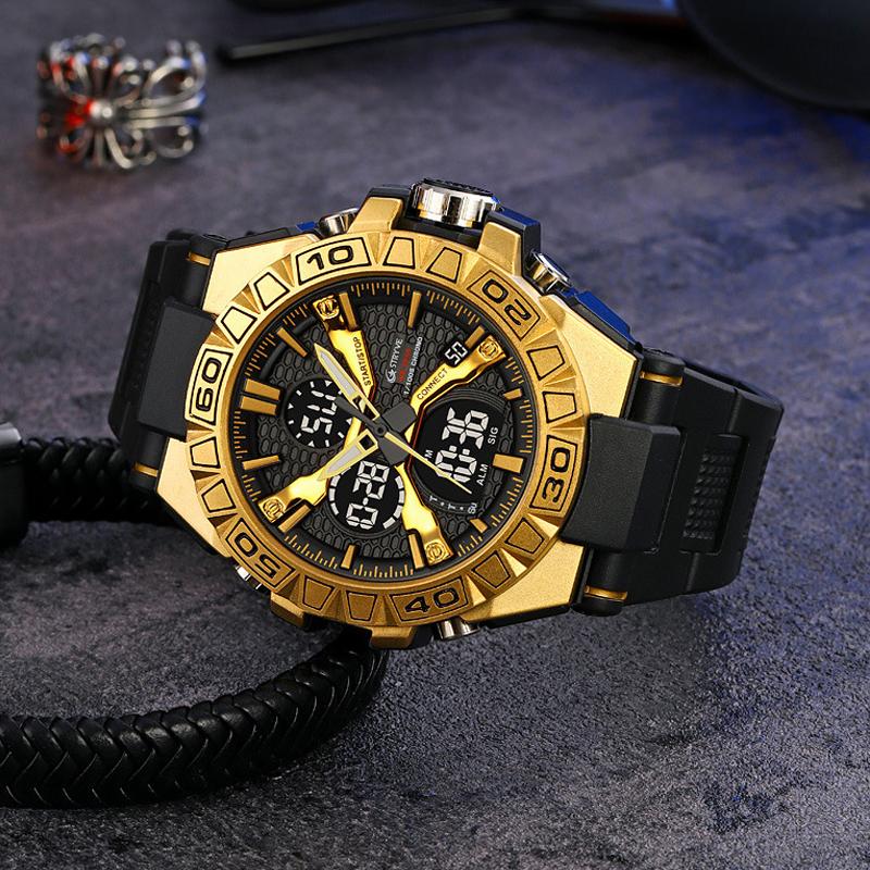 Мужские цифро-аналоговые часы Водонепроницаемые спортивные часы с двойным механизмом 5ATM