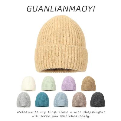 Вязаная шапка унисекс в корейском стиле - однотонная, на бархатной подкладке, теплая зимняя кофта для езды на велосипеде на открытом воздухе