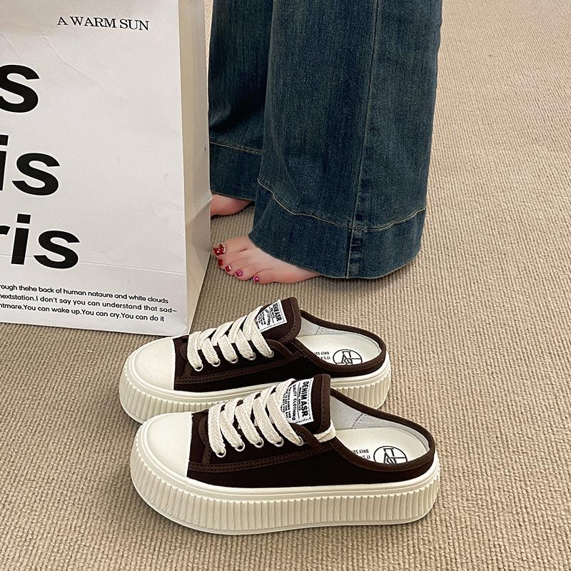 CRLAYDK Fashion Mule for Women Canvas Backless Slip On Casual Ladies Loafers Walking Slides Height Increase Skateboard Shoes