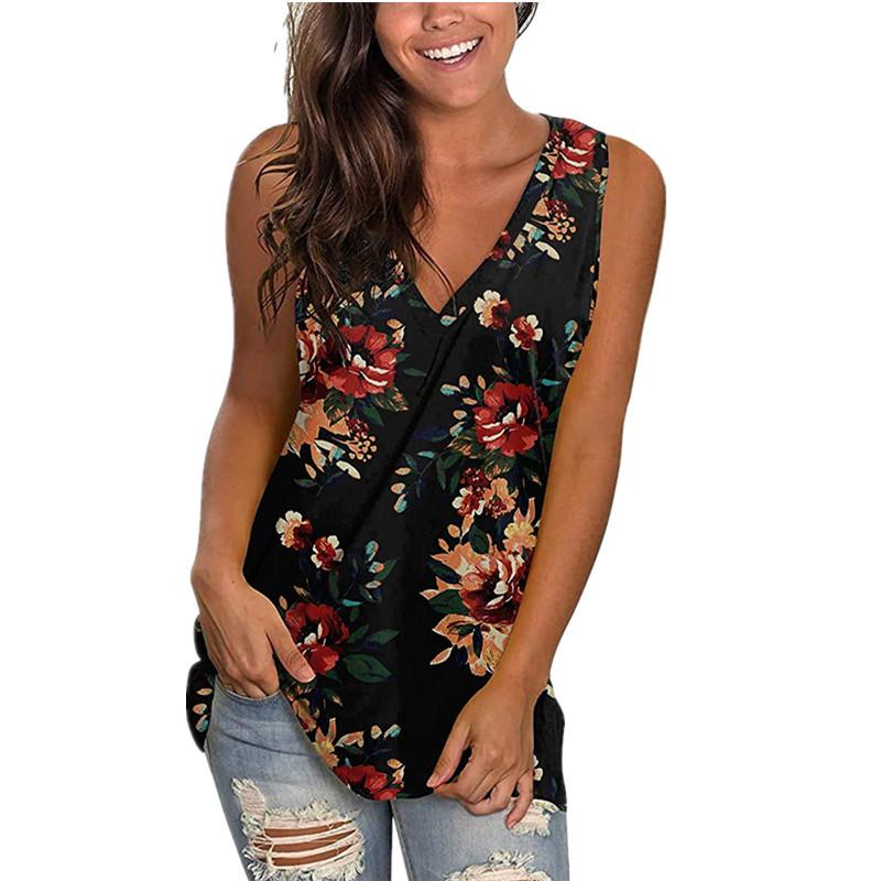 Женские летние облегающие жилеты без рукавов с V-образным вырезом и винтажным принтом