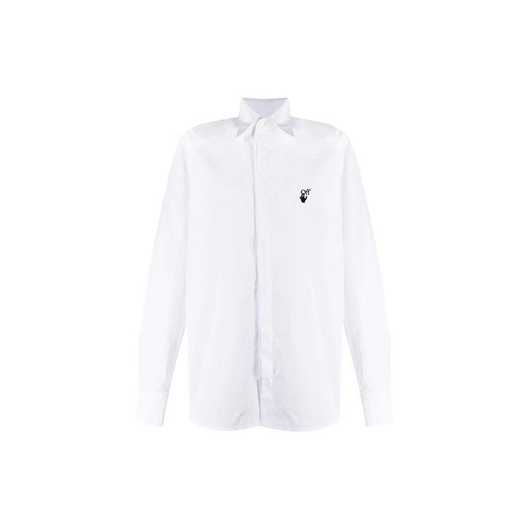 OFF WHITE SS21 Рубашка с логотипом Hand Off Мужская Белая OMGA152S21FAB0010110