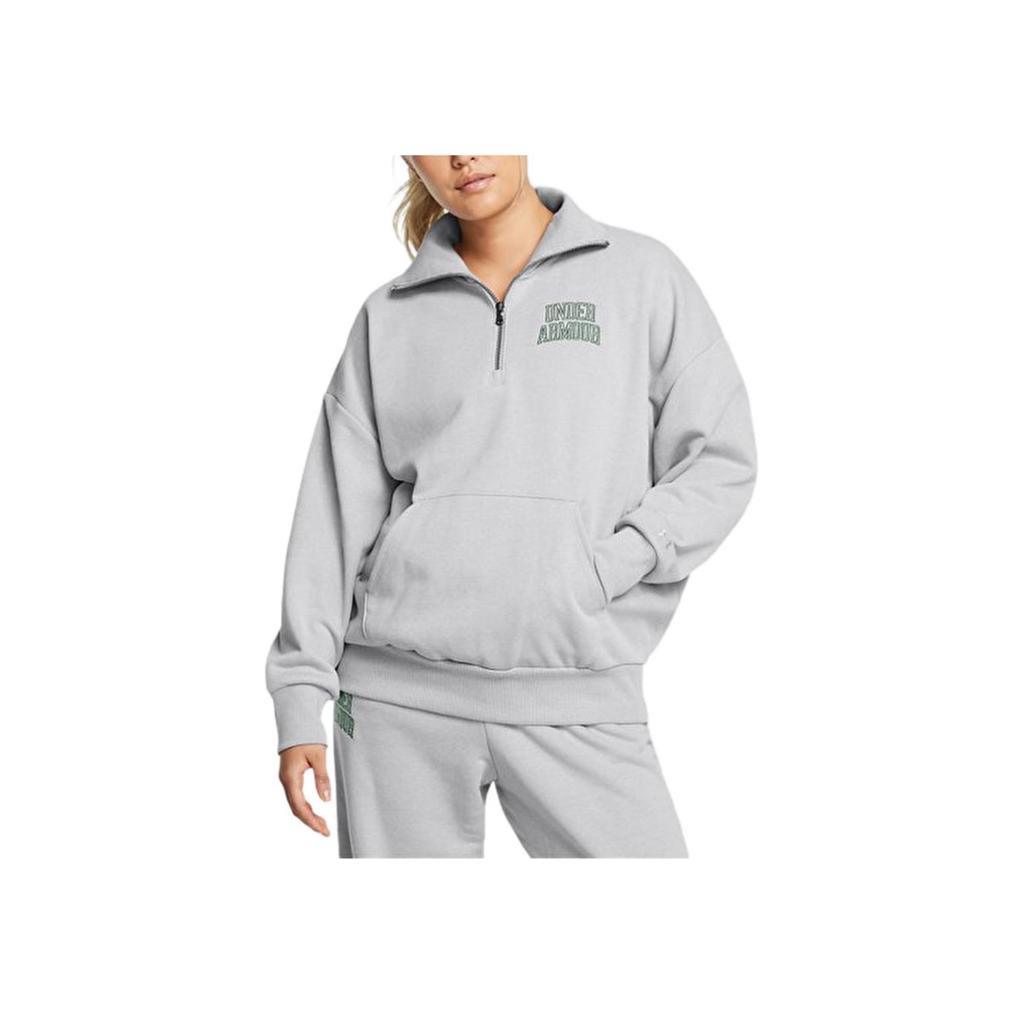 Under Armour Half Zipper Casual Simple Stand Collar Long Sleeve Sweatshirt Women Sweatshirt Gray 1386495-011