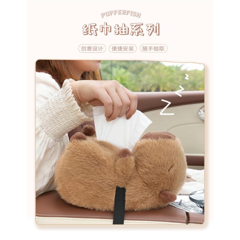 Cute Capybara Plush Hanging Tissue Box For Car And Home