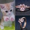 Cat Claw Opening Adjustable Ring Women Rose Gold Zircon Finger Ring Gift