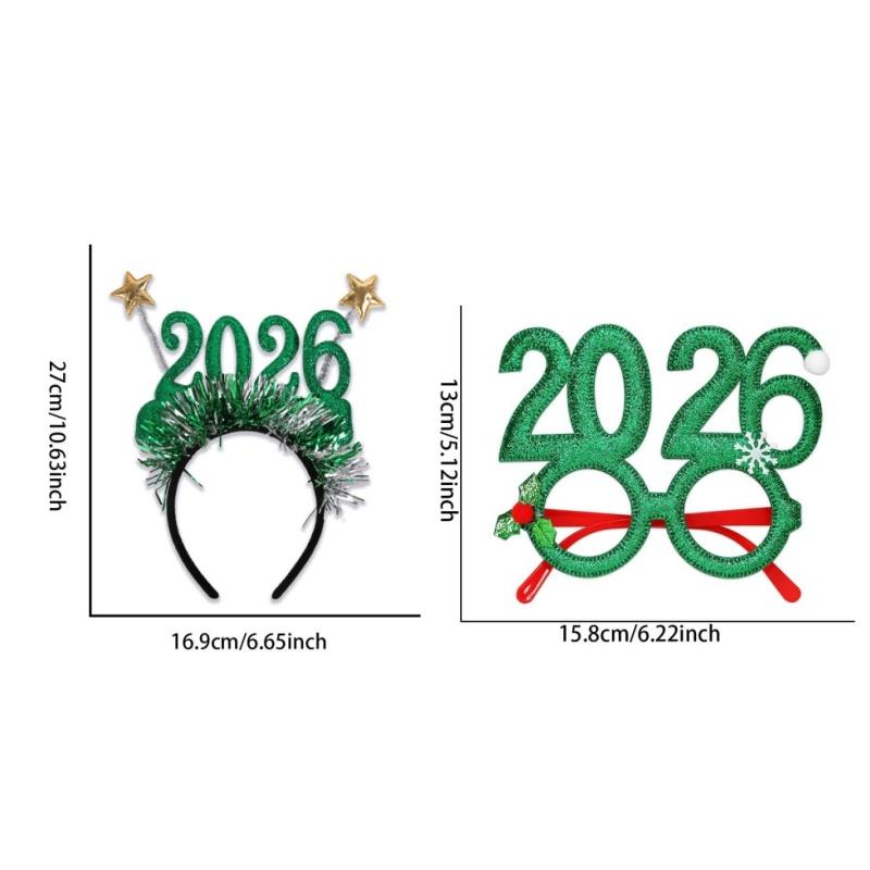 1/2 шт. 2026 Новый год Повязка на голову Детская Взрослая Блестящие аксессуары для волос Забавные очки Фотобутафория Рождественское украшение Подарки
