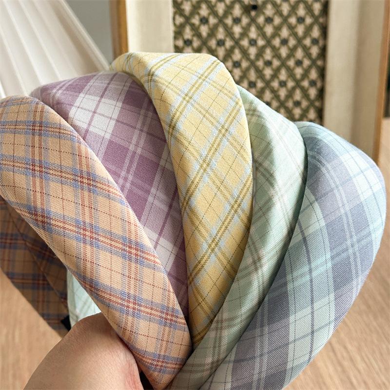 Preppy Style Tartan Plaid Headband Multi Color Checked Hair Hoop Classic Student Hairband For Back To School Season