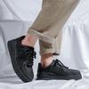 Модные мужские кроссовки на плоской подошве, повседневная спортивная обувь для мужчин, кожаные дышащие туфли на шнуровке, модные черные туфли на плоской подошве для мужчин