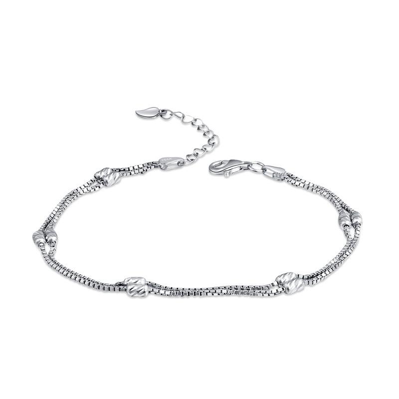Lindon Women Zircon 925 Sterling Silver Jewelry Geometric Bead Chain Link Bracelet Fashion Fine Wedding Gift for Girlfriend