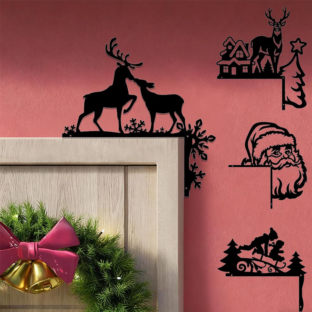1Pc Christmas Door Corner Metal Sign, Christmas Elements, Christmas Door Sign, Christmas Home Decoration, Window Corner Decoration, Holiday