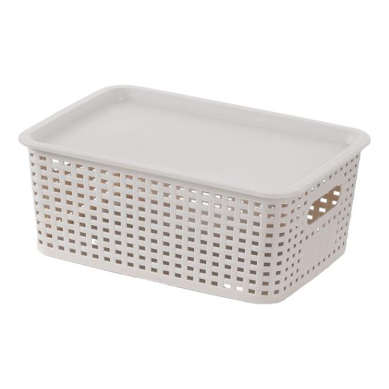 1/6Pcs Storage Baskets with Lid Large Capacity Hollow Breathable Design Stackable Decorative Storage Bin Toys Container