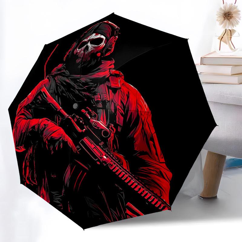 1pc Skull Soldier Automatic Folding Umbrella - Compact 8-Rib Design, Durable Plastic & Iron, Lightweight for Outdoor Daily Use