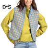 Women Vest Jacket Stand-up Collar Contrast Color Sleeveless Checked Pattern Cardigan Waistcoat Zipper Closure Daily Outdoor Outerwear