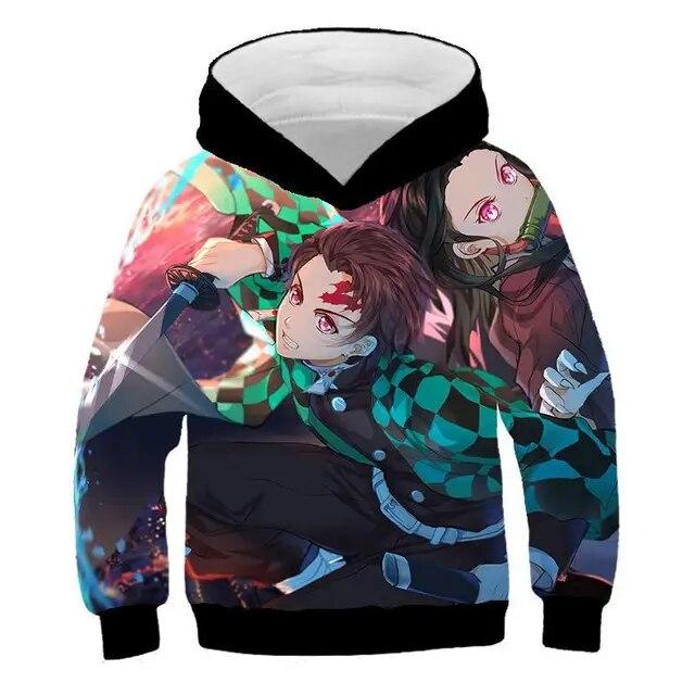 Толстовка с капюшоном в стиле аниме «Убийца демонов», детская модная толстовка, топы для мальчиков, осенние толстовки с героями мультфильмов для маленьких девочек, повседневная детская одежда с капюшоном для мальчиков