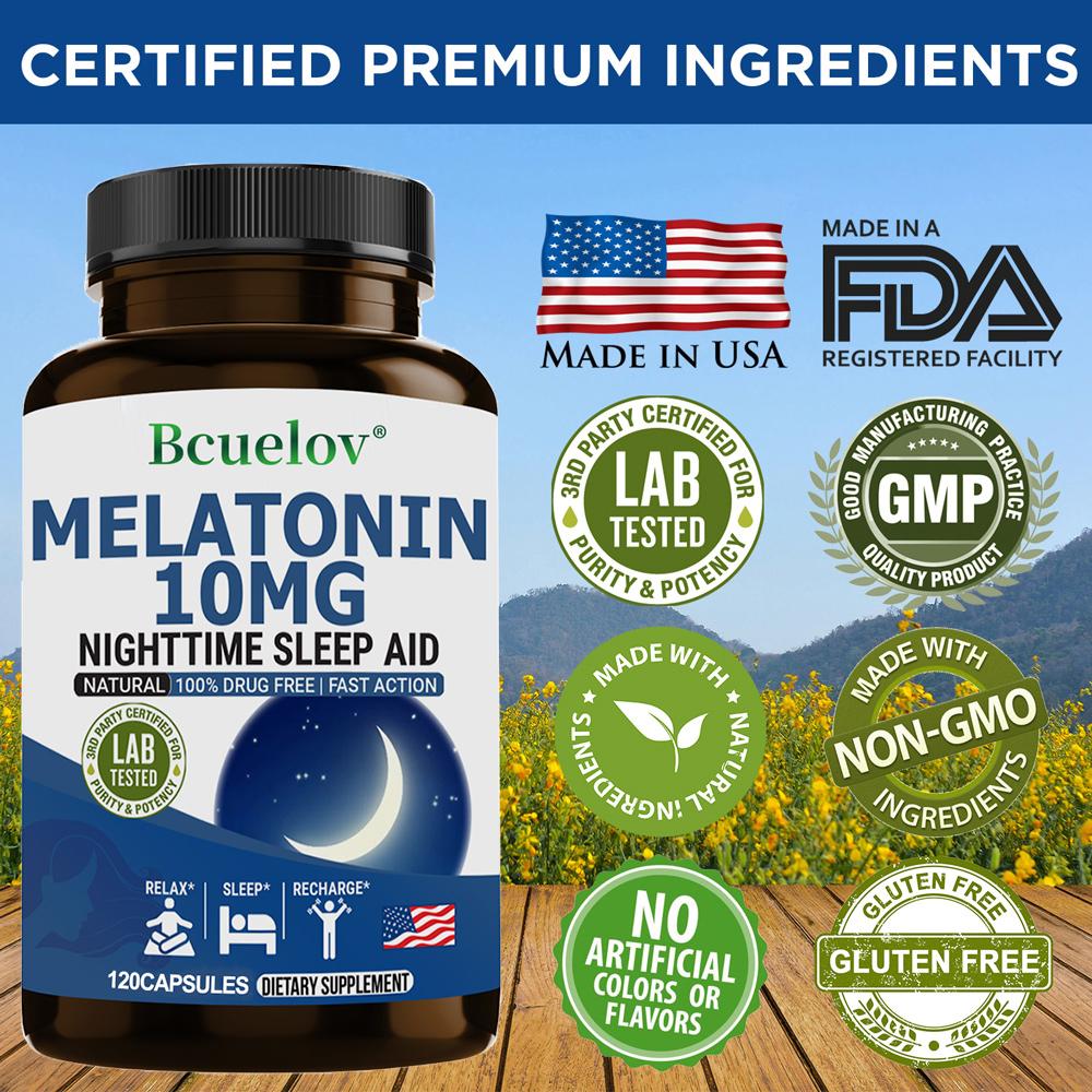 Капсулы с мелатонином Bcuelov 10 мг Снимают эмоциональное напряжение и улучшают засыпание 120 капсул