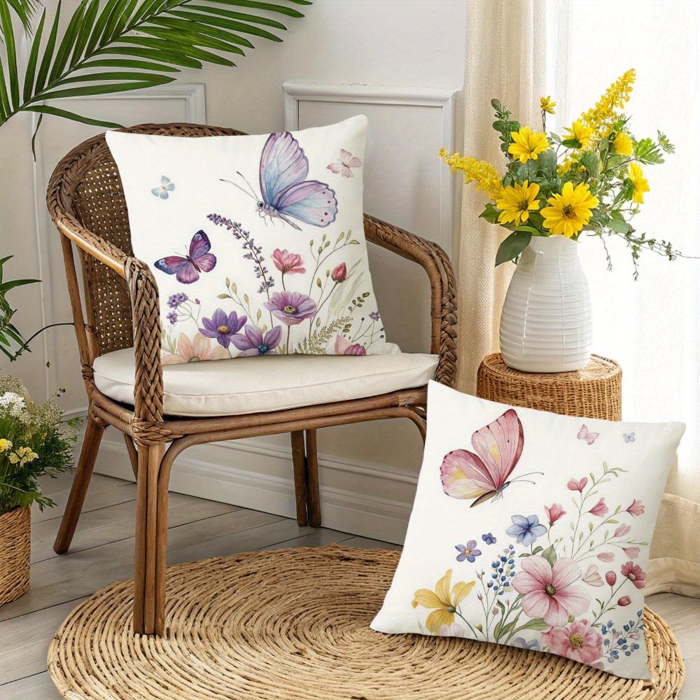 2pcs Boho Graceful Butterfly - Adorned PillowcasesLiving Room Sofa Cushion Cover, Soft and Comfortable, Bedroom Room Decoration
