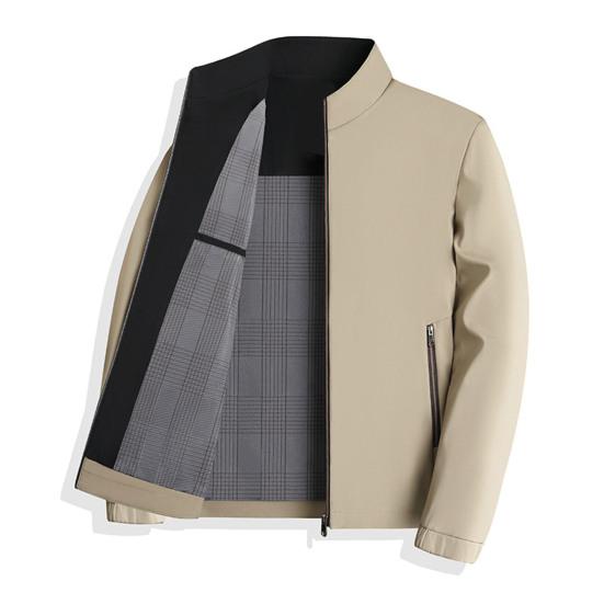 Мужская куртка с воротником-стойкой, длинным рукавом, однотонная клетчатая подкладка, куртка, пальто, карманы, застежка-молния, повседневная верхняя одежда