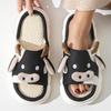 Fashion Men Slippers Cute Cartoon Cow Unisex Linen Slippers Spring Summer Slides Mule Men Women Couples Home Shoes Non-slip Flip Flops