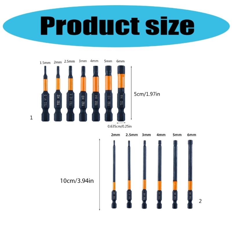6/7Pcs Allen Wrench Drill Bit Set Impact Hex Head Screwdriver Bit Set 1/4inch Hex Shank Hex Bit Maintenance Tool